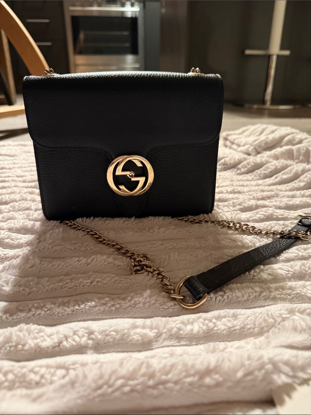 Gucci Black Leather Crossbody with GG Medallion (Authentic/Lightly Worn)